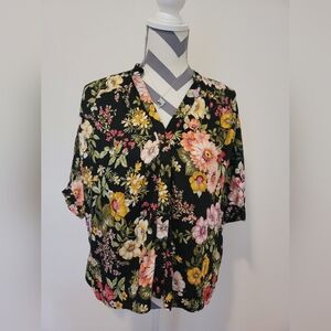 Zara Women Sz M Button Down Shirt Floral Print Short Sleeve Hawaii Beach Relaxed